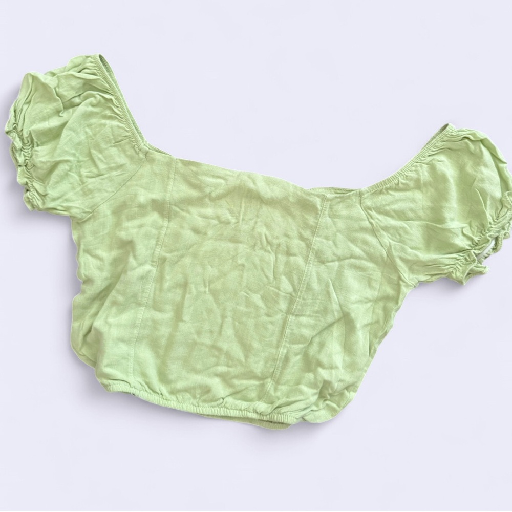 Polo Wear Light Lime Puff Sleeve Square Neck Top Women’s Brazil Made